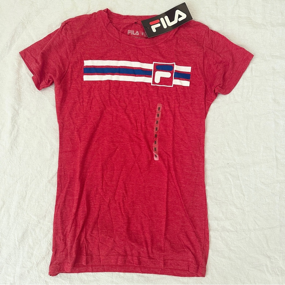 Fila Womens Red and Blue Striped Logo Tee